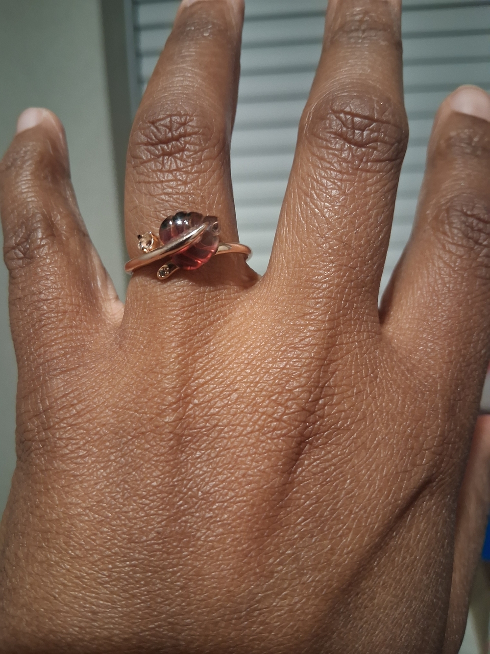 Pandora Rose Gold Ring with Pink Glass Orb/ (1) STONES MISSING @ THE TOP OF RING